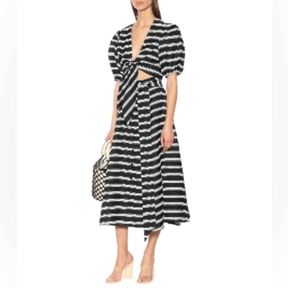 Lisa Marie Fernandez Striped Linen Blend Pouf Tie Top and matching Skirt (Green)